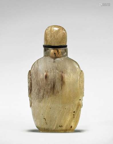 FINE ANTIQUE GOLDEN RUTILATED QUARTZ SNUFF BOTTLE