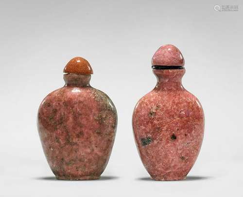 TWO RHODONITE SNUFF BOTTLES