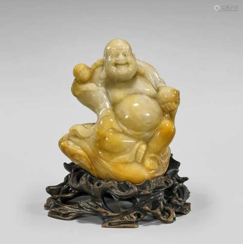 CARVED JADEITE FIGURE OF BUDAI