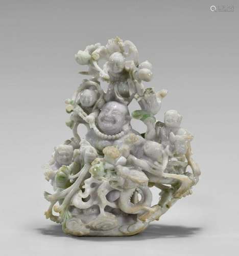 CHINESE CARVED JADEITE FIGURAL GROUP