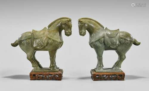 PAIR CARVED JADE HORSES