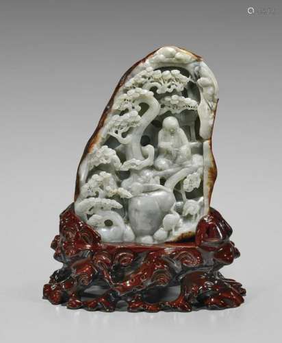 CARVED WHITE JADE BOULDER: Sage