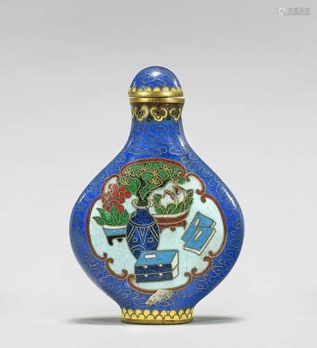 QIANLONG-STYLE CLOISONNE ENAMEL SNUFF BOTTLE: Precious