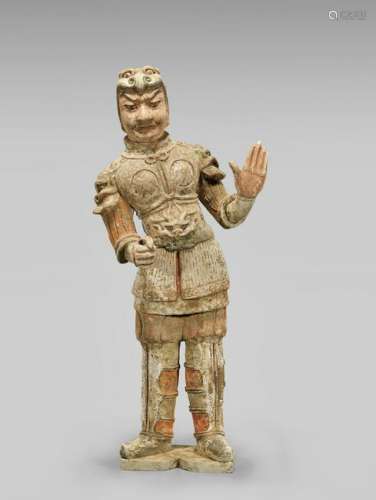 TANG DYNASTY PAINTED POTTERY SOLDIER