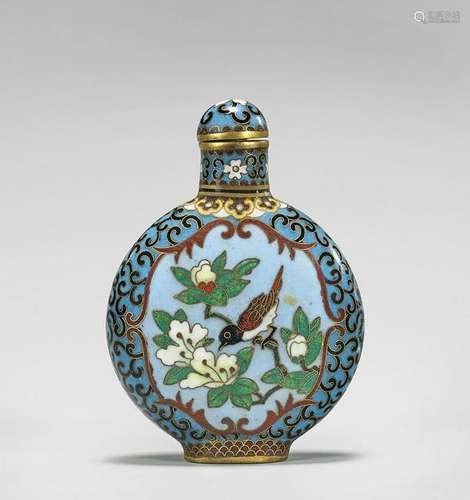 QIANLONG-STYLE CLOISONNE ENAMEL SNUFF BOTTLE: Birds &