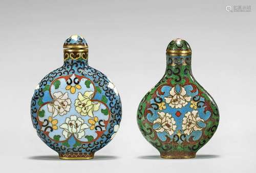 TWO QIANLONG-STYLE CLOISONNE ENAMEL SNUFF BOTTLE: