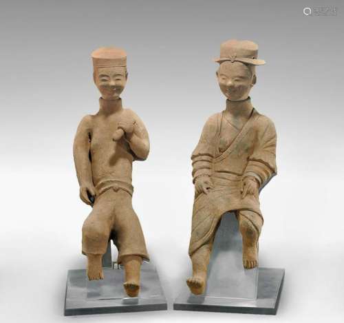 PAIR HAN DYNASTY EROTIC POTTERY FIGURES