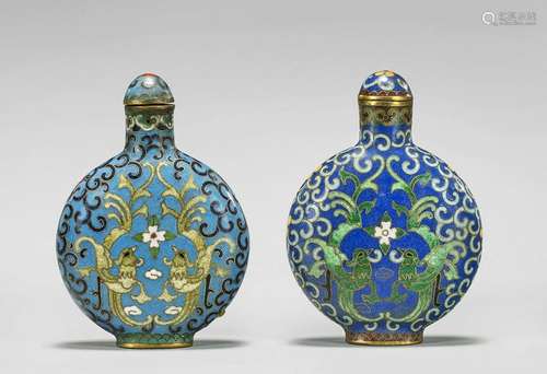 PAIR QIANLONG-STYLE CLOISONNE ENAMEL SNUFF BOTTLE: