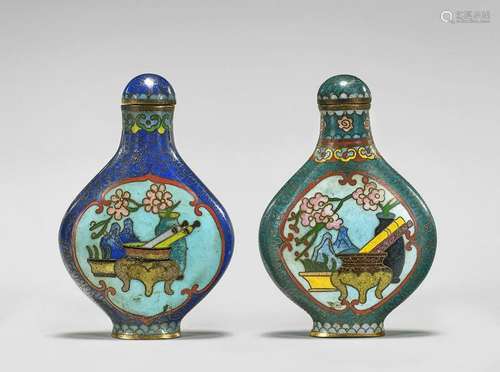 PAIR QIANLONG-STYLE CLOISONNE ENAMEL SNUFF BOTTLE: