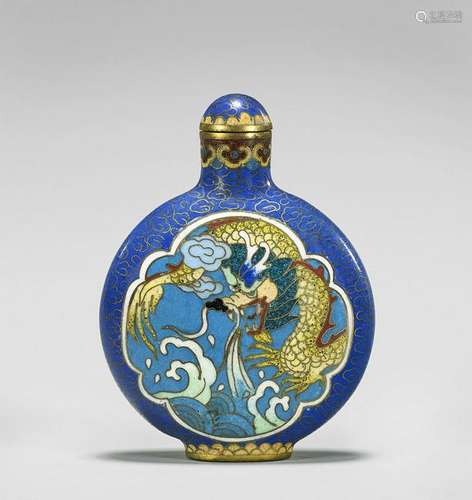 FINE QIANLONG-STYLE CLOISONNE ENAMEL SNUFF BOTTLE: