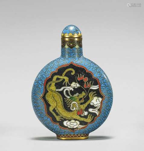 FINE QIANLONG-STYLE CLOISONNE ENAMEL SNUFF BOTTLE: