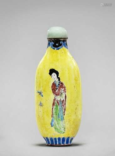 ANTIQUE ENAMEL ON COPPER SNUFF BOTTLE