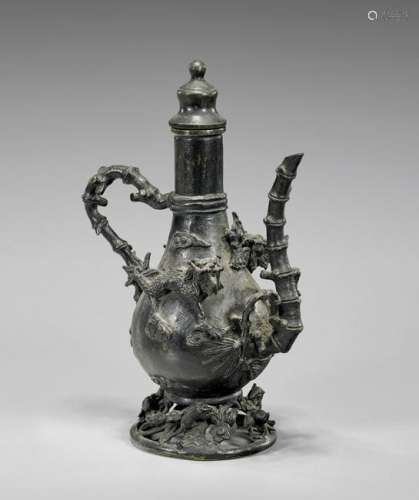 ELABORATE CHINESE BRONZE EWER