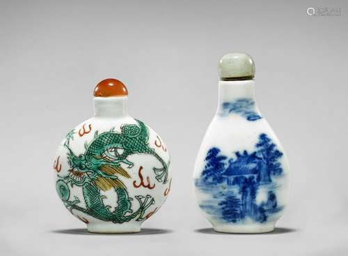 TWO QIANLONG-STYLE PORCELAIN SNUFF BOTTLES