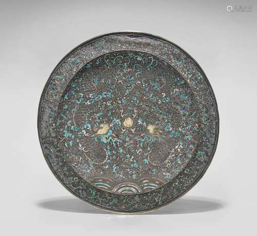 CHINESE SILVER & ENAMEL DISH