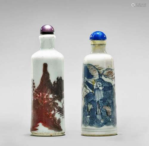 TWO ANTIQUE PORCELAIN SNUFF BOTTLES