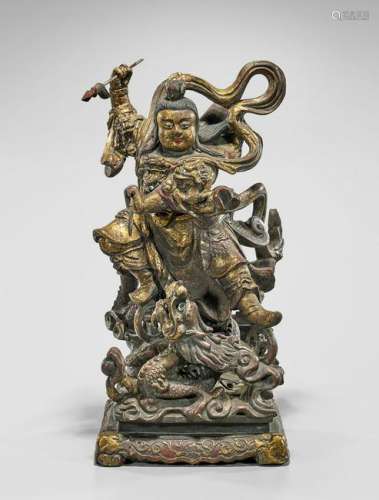 CHINESE GILT-LACQUERED & POLYCHROME WOOD FIGURE