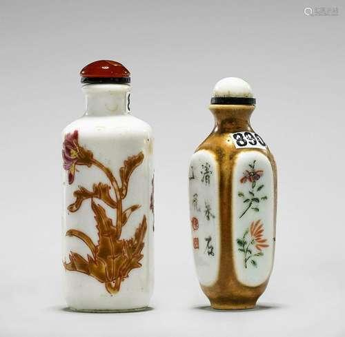 TWO OLD ENAMELED PORCELAIN SNUFF BOTTLES