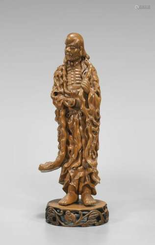 CARVED WOOD FIGURE OF A LOHAN