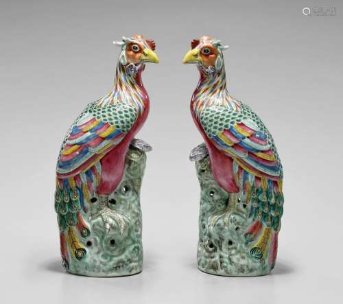 PAIR 19TH CENTURY PORCELAIN PHOENIXES