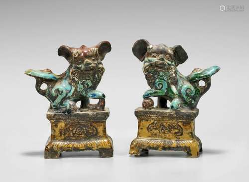 PAIR CHINESE GLAZED JOSS STICK HOLDERS