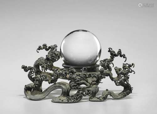 MEIJI PERIOD GLASS SPHERE & BRONZE BASE