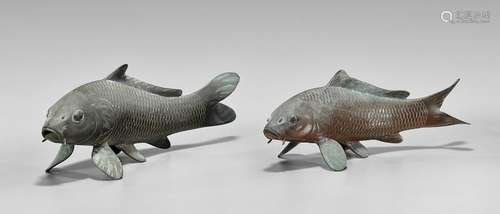 PAIR MEIJI PERIOD BRONZE MODELS OF CARP