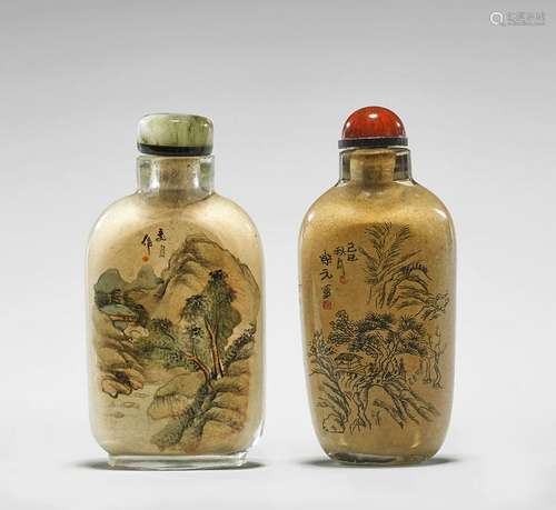 TWO INSIDE-PAINTED GLASS SNUFF BOTTLES