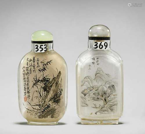 TWO FINE INSIDE-PAINTED GLASS SNUFF BOTTLES