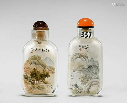 TWO INSIDE-PAINTED GLASS SNUFF BOTTLES