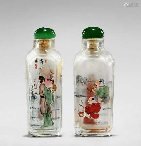 PAIR INSIDE-PAINTED GLASS SNUFF BOTTLES