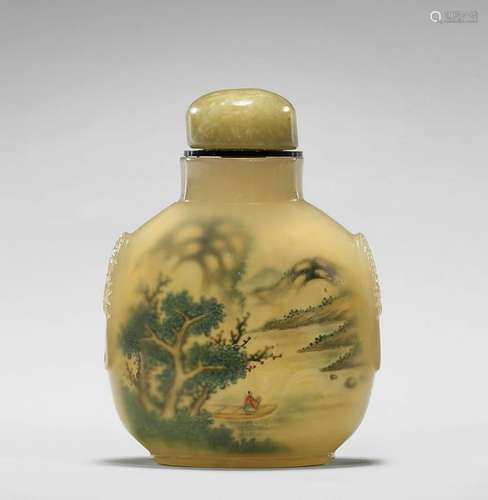 ANTIQUE INSIDE-PAINTED AGATE SNUFF BOTTLE