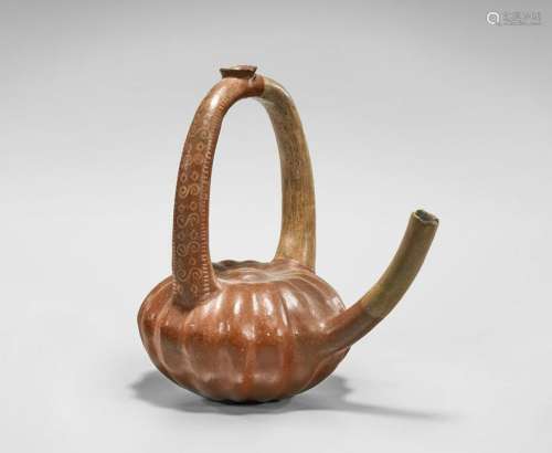 TARASCAN PUMPKIN-FORM STIRRUP VESSEL