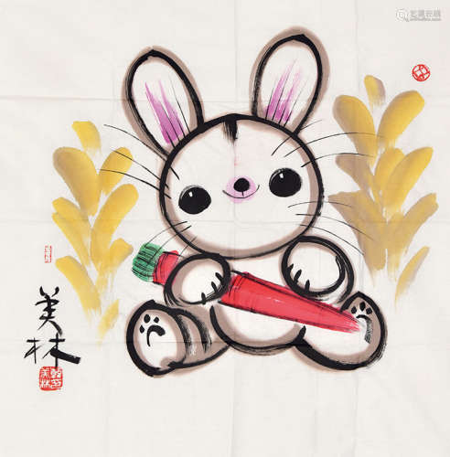 韩美林兔 纸本镜片