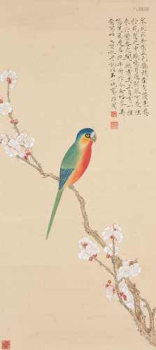 Five-Coloured Parakeet on a Blossoming Apricot Tree Yu Fei'an (1889-1959)
