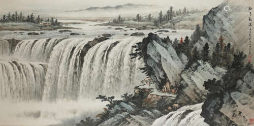 Pavilion Overlooking the Waterfall Huang Junbi (1898-1991)