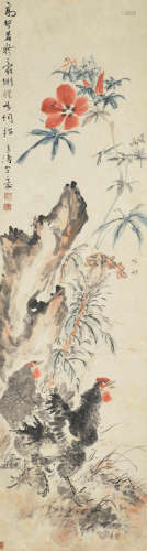 Wang Xuetao (1903-1982)   Chickens and Flowers