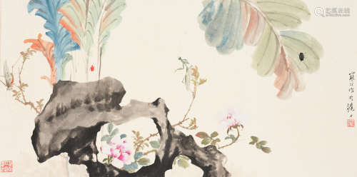 Jiang Hanting (1903-1963)  Insects Amongst Flowers and Rocks