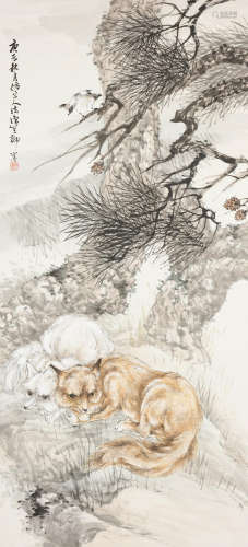 Liu Bin (1887-1945)   Two Foxes Under the Pine Tree