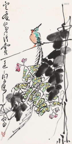 丁衍庸 1977年作 绶带鸟 立轴 水墨纸本