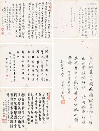 冼玉清黄少牧姜忠奎 1934、1936年作；1934年作 书法 （五帧） 镜片 水墨纸本
