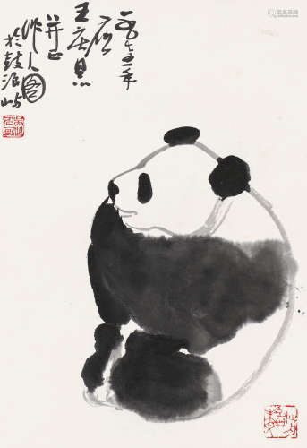 吴作人 1975年作 熊猫 镜片 水墨纸本