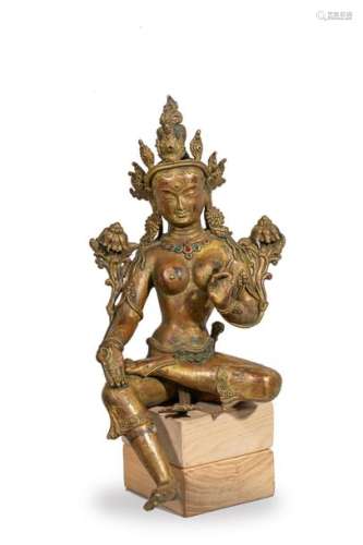 BODHISATTVA en délassement royal, en bronze doré \n…