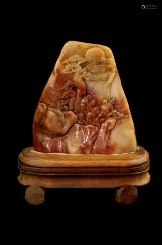 SMALL SHOUSHAN FURONG STONE CARVED SCULPTURE