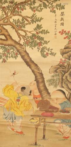 CHINESE BABY PLAY PAINTING SCROLL