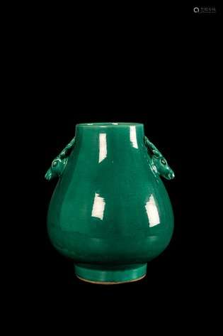 GREEN GLAZED DEER HEAD VASE