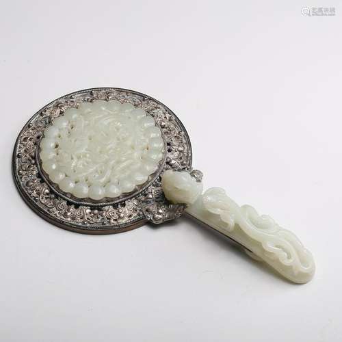 CHINESE WHITE JADE DRAGON BELT HOOK ON MIRROR