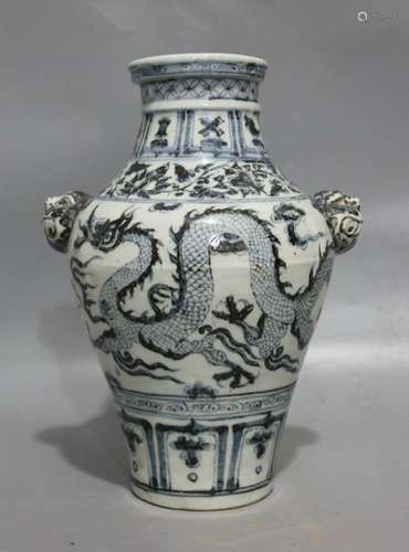 CHINESE BLUE WHITE DRAGON ZUN VASE