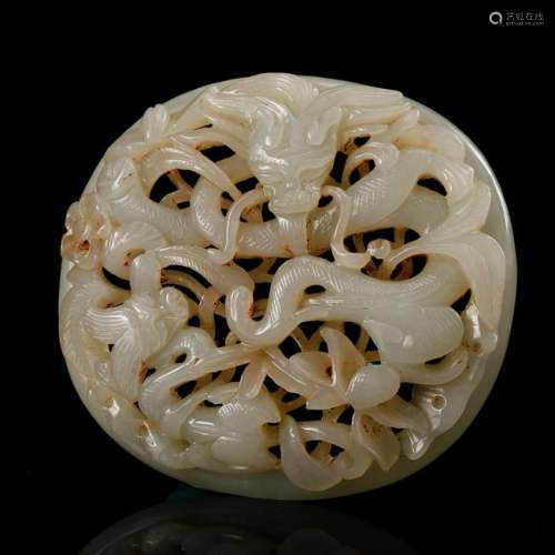 CHINESE WHITE JADE DRAGON BELT PLAQUE