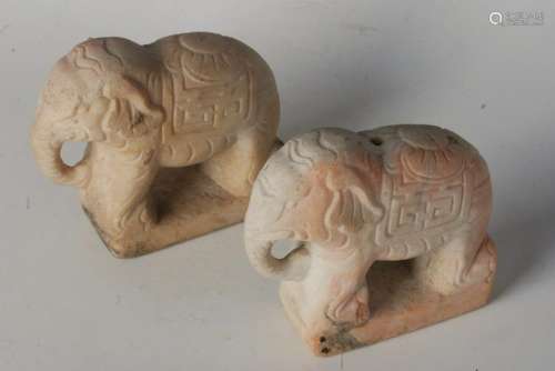 CHINESE WHITE MARBLE ELEPHANTS PAIR